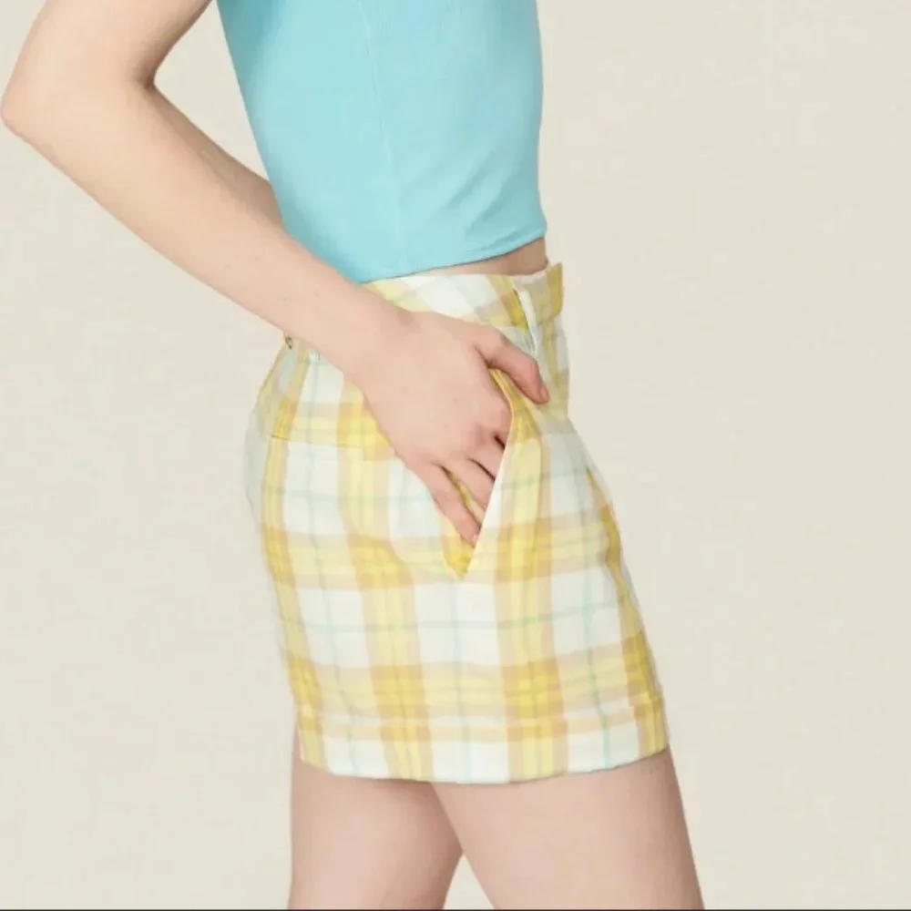 rag & bone Ivy Plaid Pleated Cotton Shorts – Yellow Plaid – Size 2 – NWT - Picture 4 of 10